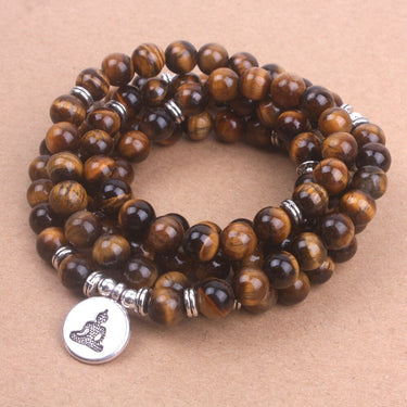 108 Tiger Eye Buddha Mala Beads Necklace
